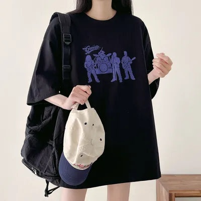 Tight Short Sleeve Band Graphic Oversized T-Shirt
