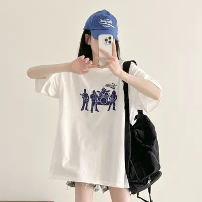 髆緊帶短袖 樂團印花 Oversize T-Shirt