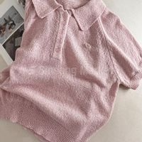 Teddy Knit Top with Pendant and Tweed Raglan Sleeves