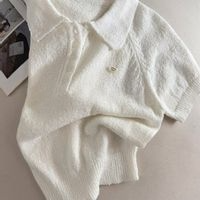 Teddy Knit Top with Pendant and Tweed Raglan Sleeves