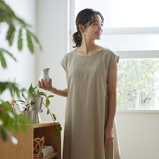 棉麻家居服短袖連身裙 側面