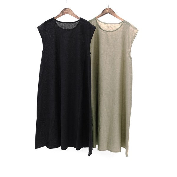棉麻家居服短袖連身裙 居家情境