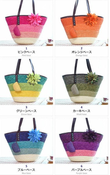 稻草編花朵裝飾托特包 手工編織素材細節