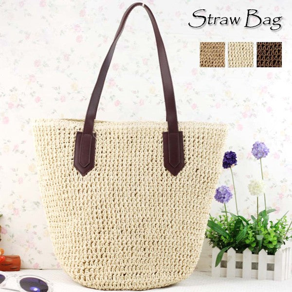 女士稻草編托特包 Beige 商品圖